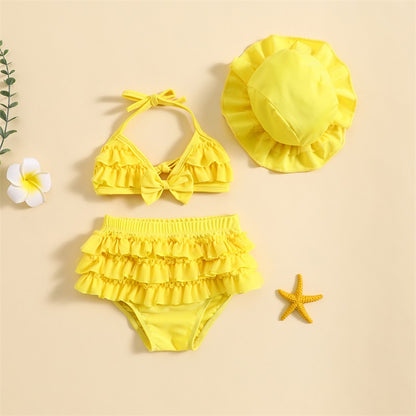 Tregren 0-24M neonate 3 pezzi bikini Set con berretti da bagno Ruffle Bandage Bow costume da bagno Summer Swimwear Beach costume da bagno