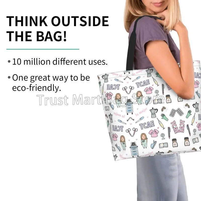 Personalizzato Enfermera En Apuros Dottore Infermiera Medica Borsa a tracolla Tote Bag di grande capacità Borse per le donne Borse per la spesa