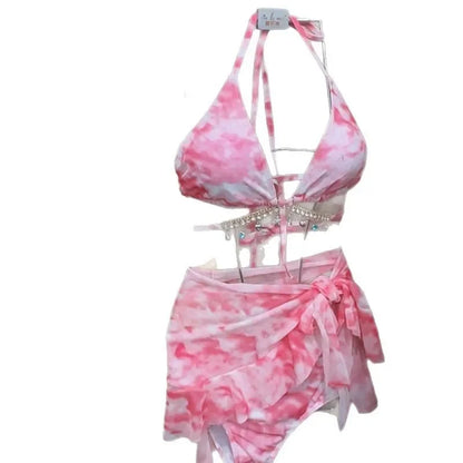 Costume da bagno bikini sexy per donna, stile vacanza al mare, mini abito a tre punti, piccolo petto snellente, ideale per il nuoto in spiaggia