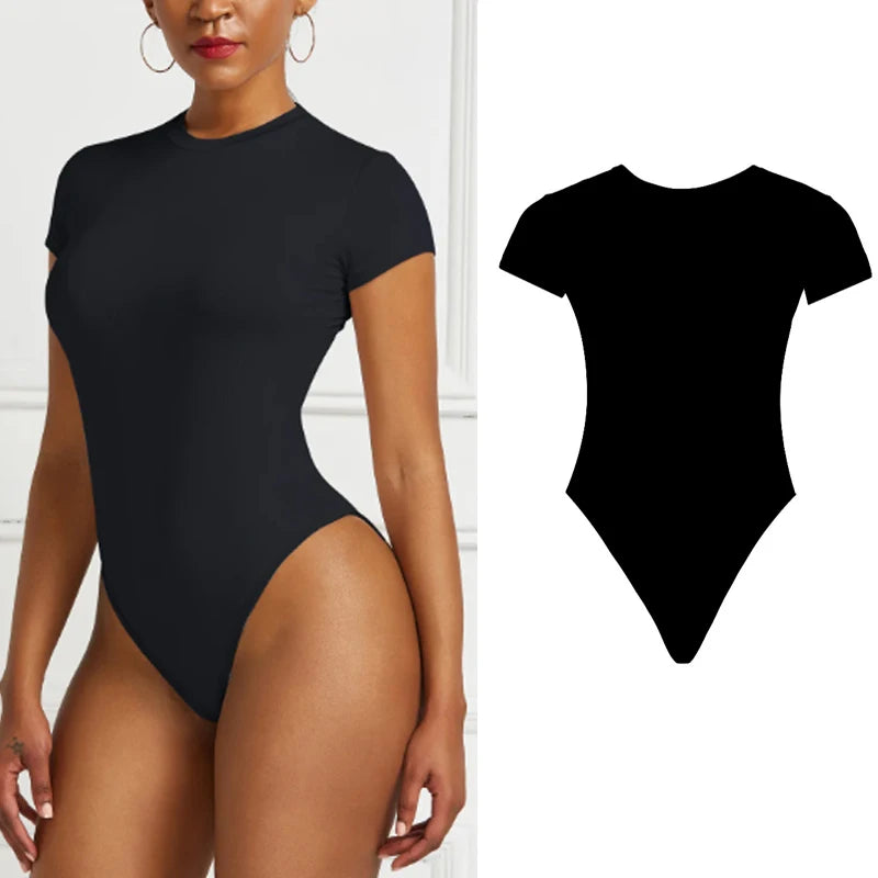 Damen Sexy Sommer Bodycon Bodysuit Mode Casual Einfarbige Kurzarm Bodys Für Frauen Strampler