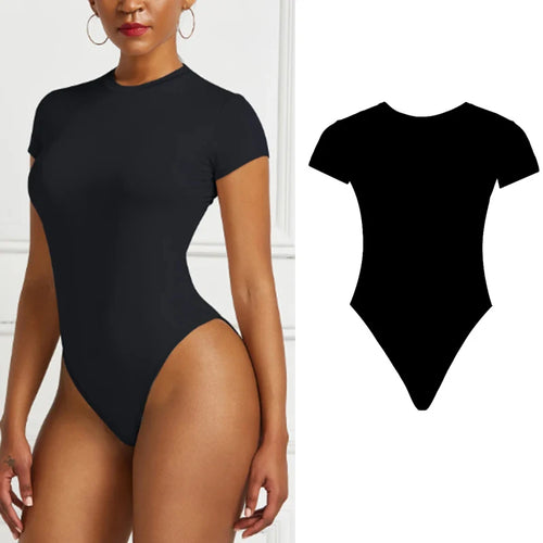 Damen Sexy Sommer Bodycon Bodysuit Mode Casual Einfarbige Kurzarm Bodys Für Frauen Strampler