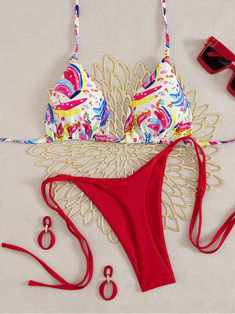 2025 New Sexy Women's Bikini Set - Tropical Fruit Print Beach Swimsuit High Waisted Bathing Suit Two Piece Swimwear for Vacation