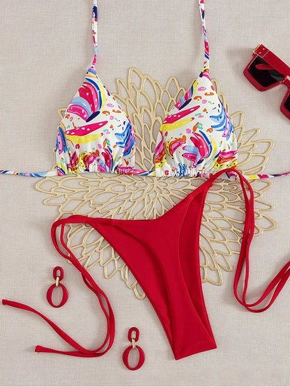 2025 New Sexy Women's Bikini Set - Tropical Fruit Print Beach Swimsuit High Waisted Bathing Suit Two Piece Swimwear for Vacation