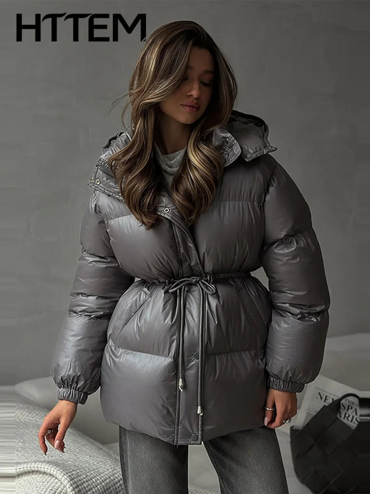 Giacca invernale da donna con cappuccio, calda, con cintura in vita regolabile, maniche lunghe, chiusura con zip, cappotto imbottito da donna, moda 2026, parka spessa da donna