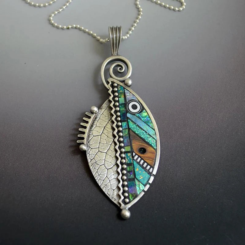 Orecchini a foglia verde bohémien per le donne Orecchini pendenti a goccia color argento vintage astratto etnico Oorbellen Pendientes O4D423
