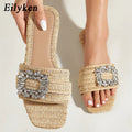Eilyken Estate Glitter Strass Pantofole da donna Diamante brillante Fondo piatto Canna Sandali di cristallo Scivoli da spiaggia Scarpe Zapatos muje