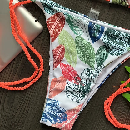 Seilgebundener Bikini Damen geteilter Badeanzug sexy 2-teiliges Set mit Dreiecksblattdruck Strandbadeanzug Sommer 2026