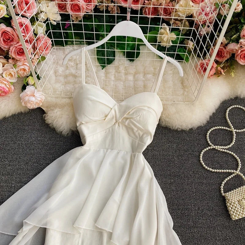 Ins Fashion Slim abito da donna asimmetrico a vita alta 2021 nuova estate elegante bianco nero abito da festa abiti da donna