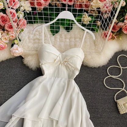 Ins Fashion Slim abito da donna asimmetrico a vita alta 2021 nuova estate elegante bianco nero abito da festa abiti da donna