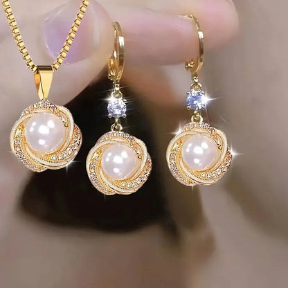 3pcs Shining Zircon Luxury Elegant Jewelry Sets for Women Trendy Versatile Necklace Earrings Party Jewelry Birthday Gifts