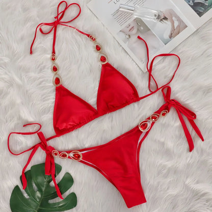 Nero Sexy Bikini 2026 Costume da bagno con strass Donna Costumi da bagno Donna Push Up Bikini Beach Swim Wear Costume da bagno Piscina Bagnante