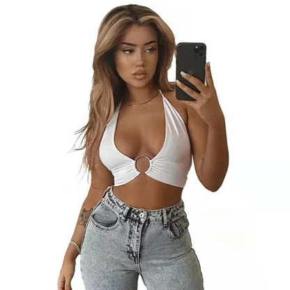 Summer Women Sexy Super-short Tank Tops Patchwork Camis Solid Hollow Out Tops Ladies Sleeveless Strapless V-neck Slim Top Vests