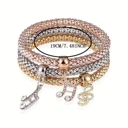Set da 3 pezzi con lucchetto a forma di cuore, chiave, segno musicale, braccialetto con ciondoli, gufo, placcatura in oro rosa, catena color argento, set di gioielli con bracciale con ciondolo Owm