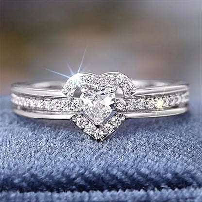 Anello Nuziale Romantico in Argento Sterling 925, Gioiello Femminile con Cuore Brillante in Zirconia, Accessorio per Dito, Anello di Fidanzamento