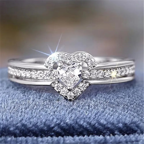 Anello Nuziale Romantico in Argento Sterling 925, Gioiello Femminile con Cuore Brillante in Zirconia, Accessorio per Dito, Anello di Fidanzamento