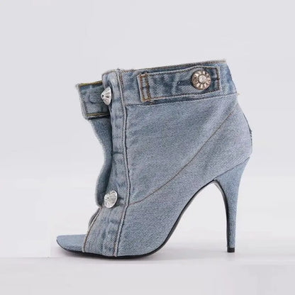 Summer Sandals Stiletto Heel Ladies Shoes Peep Toe Pumps Woman Brand Design Pumps Classic Blue Denim Boots Plus Size 43