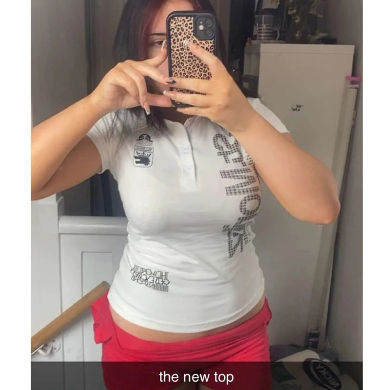Y2k Crop Top Punk Graphic T-shirt Street Hot Girl 2000s Vestiti Sweet Slim Tees Harajuku Summer Women's Top Camicia gotica emo