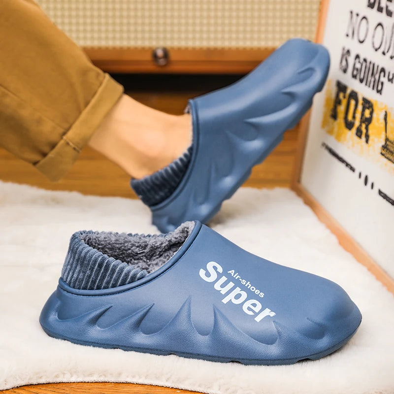 Donna Uomo Inverno Caldo EVA Suola morbida Scivoli impermeabili Pantofole Slip On Scuff Zoccoli Breve peluche Piattaforma Scarpe da casa per interni