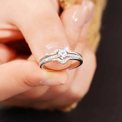 Anello Nuziale Romantico in Argento Sterling 925, Gioiello Femminile con Cuore Brillante in Zirconia, Accessorio per Dito, Anello di Fidanzamento