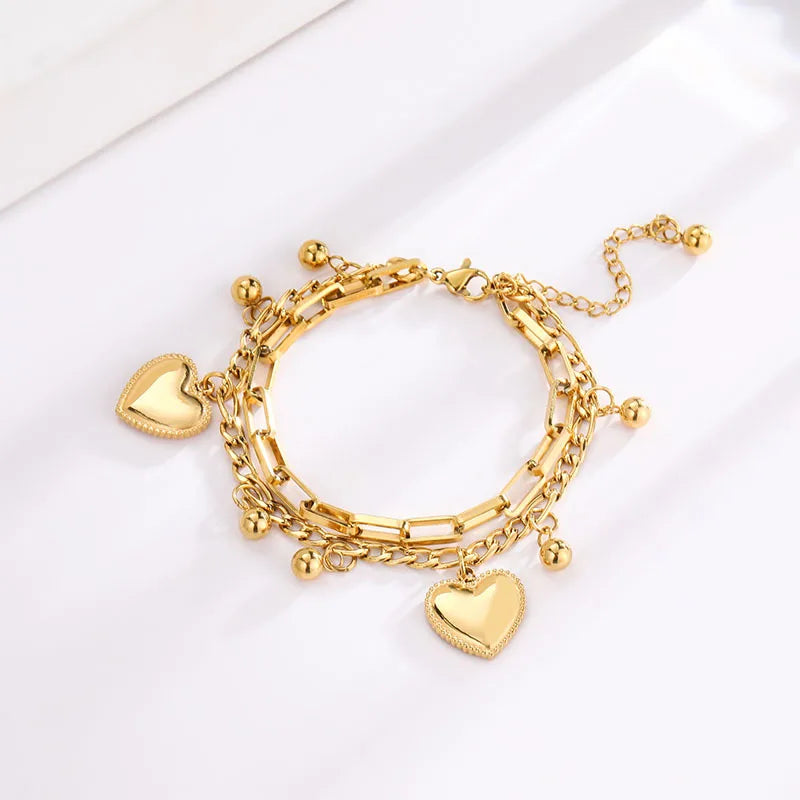 1 pezzo di braccialetto da donna con ciondolo amore a doppio strato in metallo minimalista e alla moda, accessorio moderno e versatile -2061