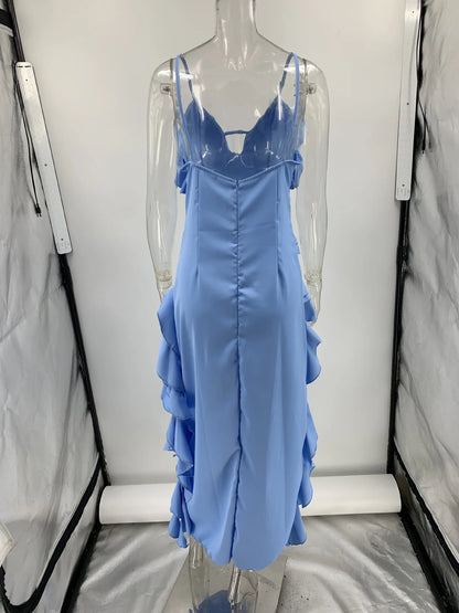Summer Hot  Sexy Camisole Fashion Asymmetric Irregular Solid Color V-neck Dress Formal Tie Holiday Beach Dress