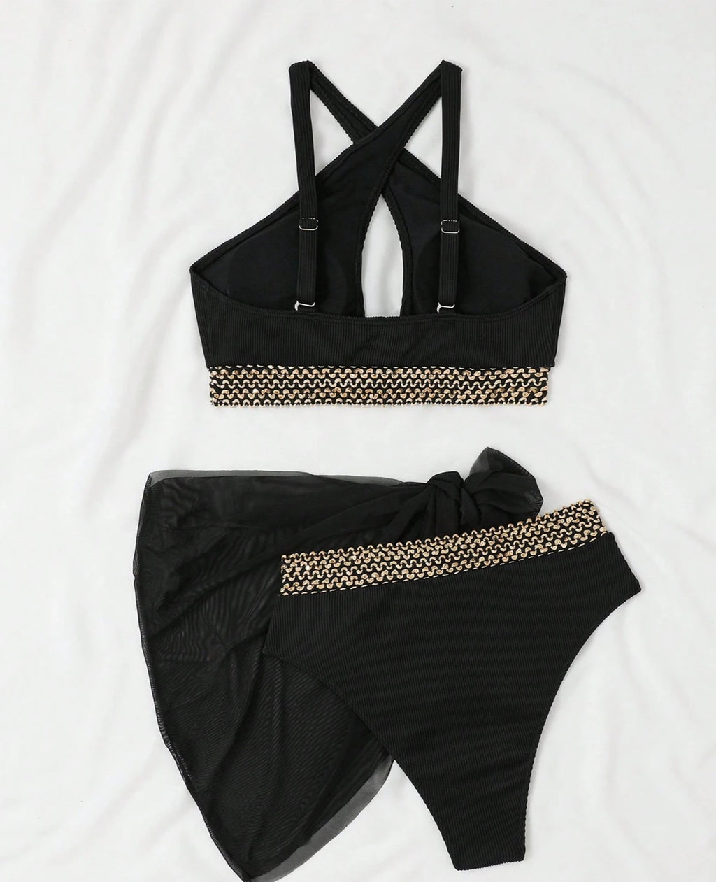 New Sexy Bikini Three Piece Women's Swimsuit with Cover Skirt Cross Suspender Swimsuit Close Fitting High Waist Vacation Bikini