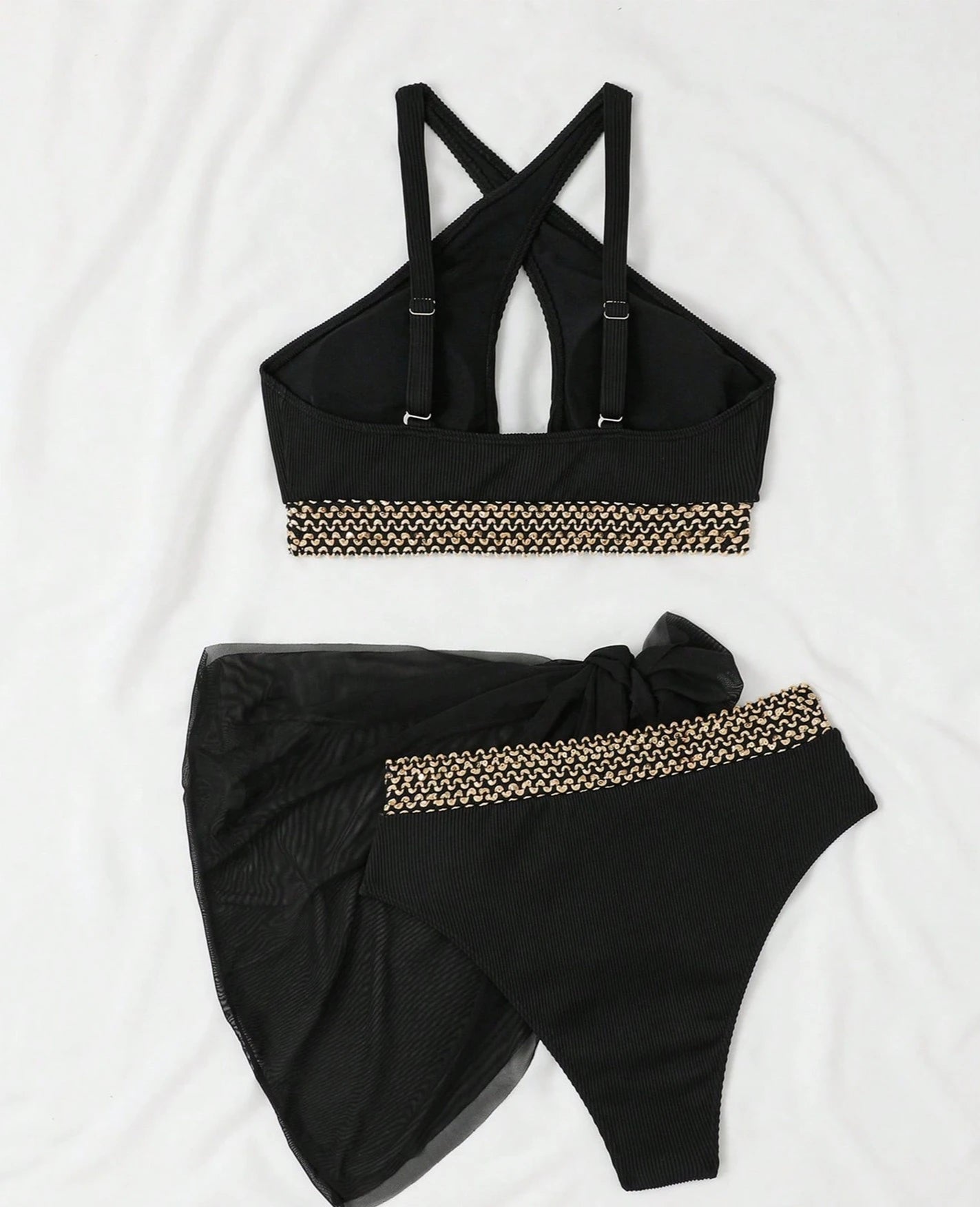 New Sexy Bikini Three Piece Women's Swimsuit with Cover Skirt Cross Suspender Swimsuit Close Fitting High Waist Vacation Bikini