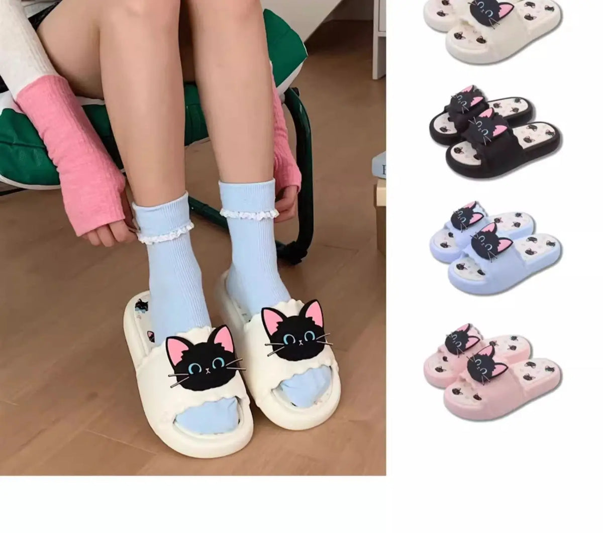 Nuove pantofole vivide da gattino scarpe estive personalizzate da donna donna gatto nero pantofola in EVA scarpe da casa inodore pantofola da spiaggia da bagno