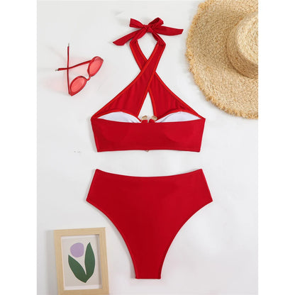 Bikini a vita alta con cut-out e allacciatura al collo da donna 2026 - Set due pezzi imbottito V6256