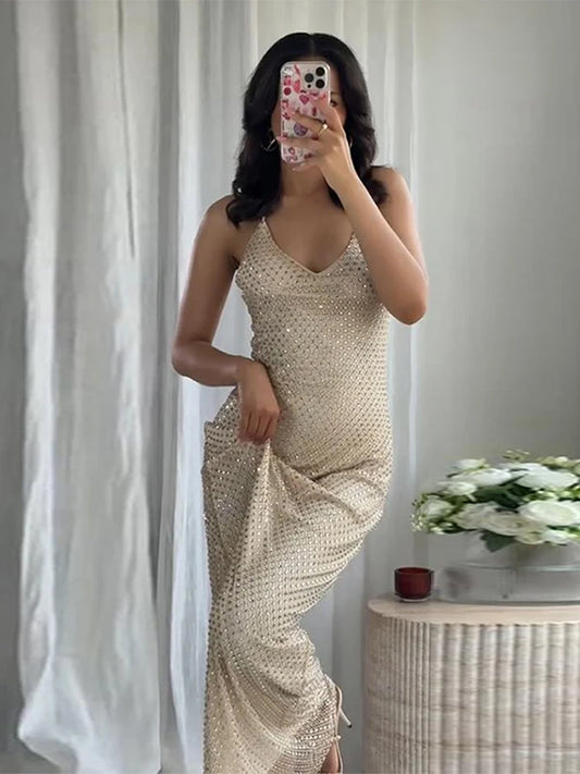 Abito corto senza maniche scintillante da donna con tutti i strass Abiti sexy senza spalline alla moda per donna Estate Nuovo outfit streetwear