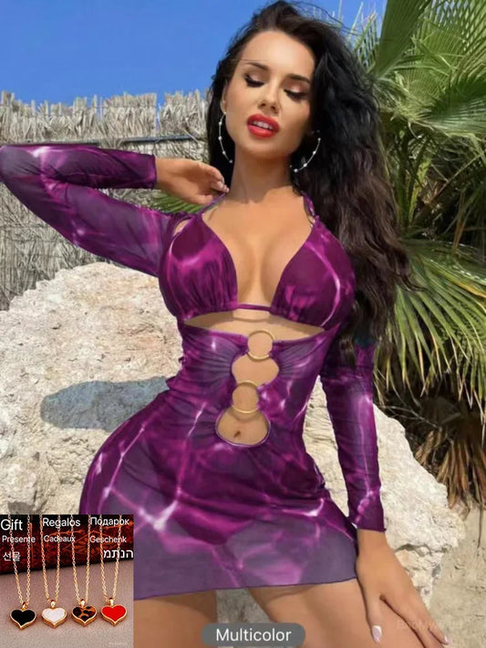 2024 3 pezzi Anello Link Stampa Costumi da bagno Donna Triangolo Bikini Femminile Halter Costume da bagno Beachwear Costume da bagno Dare un regalo