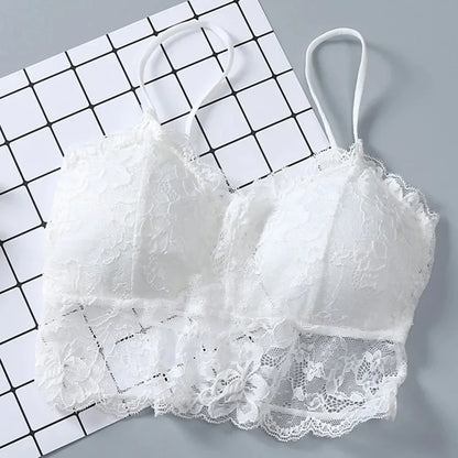 Summer Women Lace Sexy Top Sun Sleeveless Tops padded Bralette Bra Bustier Zipper Back Club Crop Tank lingerie женское белье