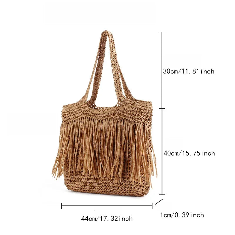 Borse a tracolla da donna in tessuto con nappe casual Borse da donna con frange fatte a mano Borsa tote grande da spiaggia estiva Borsa shopper grande per le vacanze