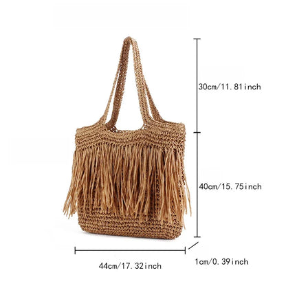 Borse a tracolla da donna in tessuto con nappe casual Borse da donna con frange fatte a mano Borsa tote grande da spiaggia estiva Borsa shopper grande per le vacanze