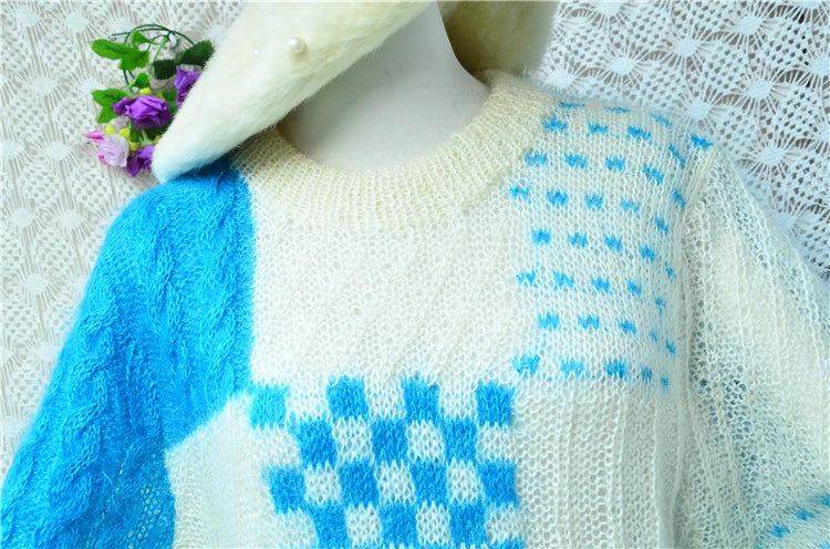 Abbigliamento Autunno Inverno per Donne, Cardigan Vintage in Lana Mohair con Motivi Floreali, Manica Lunga, Vestibilità Ampia, Maglione Giacca Pull Top