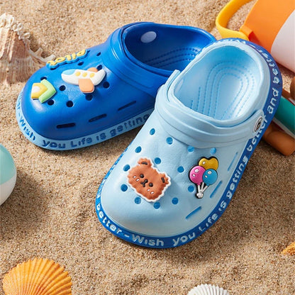 Sommersandalen für Mädchen, Kleinkinder, Jungen, Cartoon-Kindersandalen, flache Absätze, weiche, feste Cartoon-Hausschuhe, Garten-Schuhe für Kinder