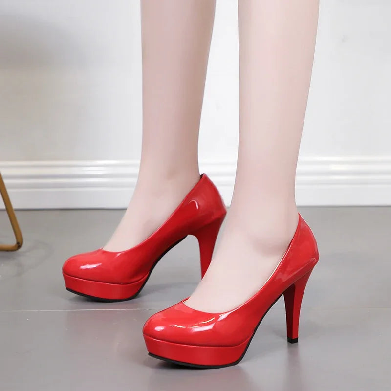 Sexy high heels large size women's spring and summer patent leather fashion round toe stiletto wedding shoes women's shoes