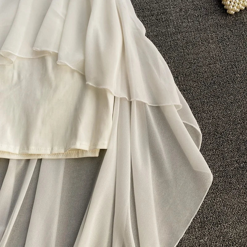 Ins Fashion Slim abito da donna asimmetrico a vita alta 2021 nuova estate elegante bianco nero abito da festa abiti da donna