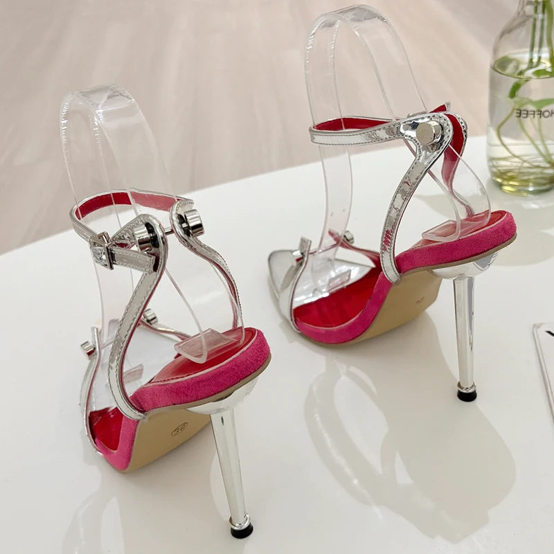 Eilyken Estate Oro Argento Rivetto Design Fibbia Cinturino Sandali da donna Sexy Open Toe Stripper Tacchi sottili Scarpe Zapatos Mujer