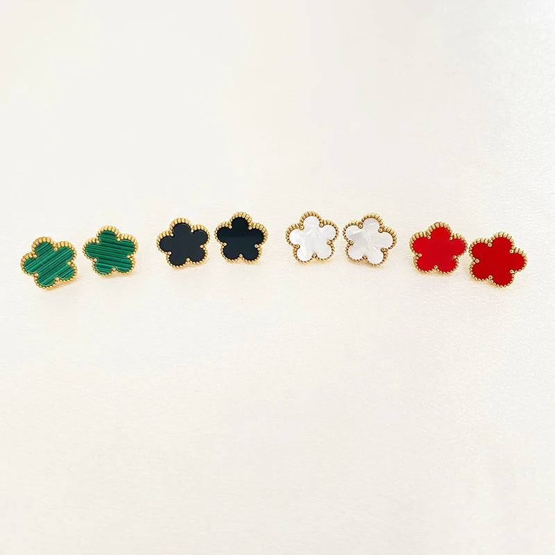 3 pezzi in acciaio inossidabile 316L di lusso fiore di pruno pianta a cinque foglie fiore collana orecchini braccialetto per le donne set di gioielli regalo