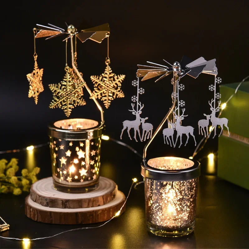 Portacandele rotante a caldo Candeliere Decorazione della casa Ognissanti Regalo di Natale Decorazioni per la stanza delle feste Portacandele a carosello