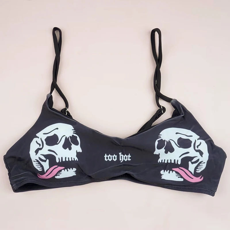 2025 Goth Swimsuit Two-piece Letters Skull Printed Bikinis Set for Women Micro Biquini Sport Bathing Suit Female Bodysuit
