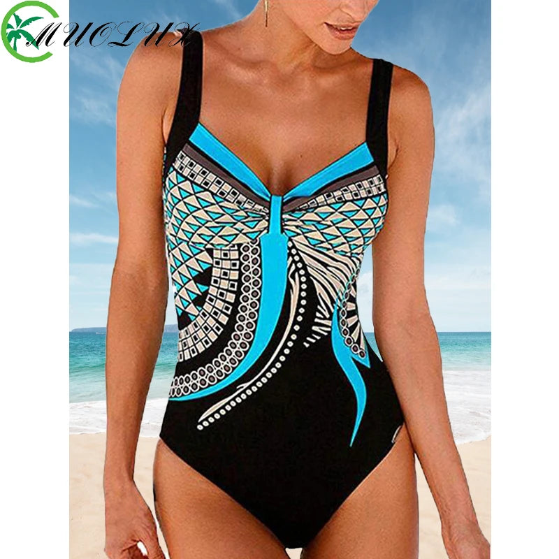 2024 Vintage One Piece Swimsuit Women Swimwear Tummy Control Monokini Sexy Bodysuit Print BathingSuit Female Beachwear Plus Size