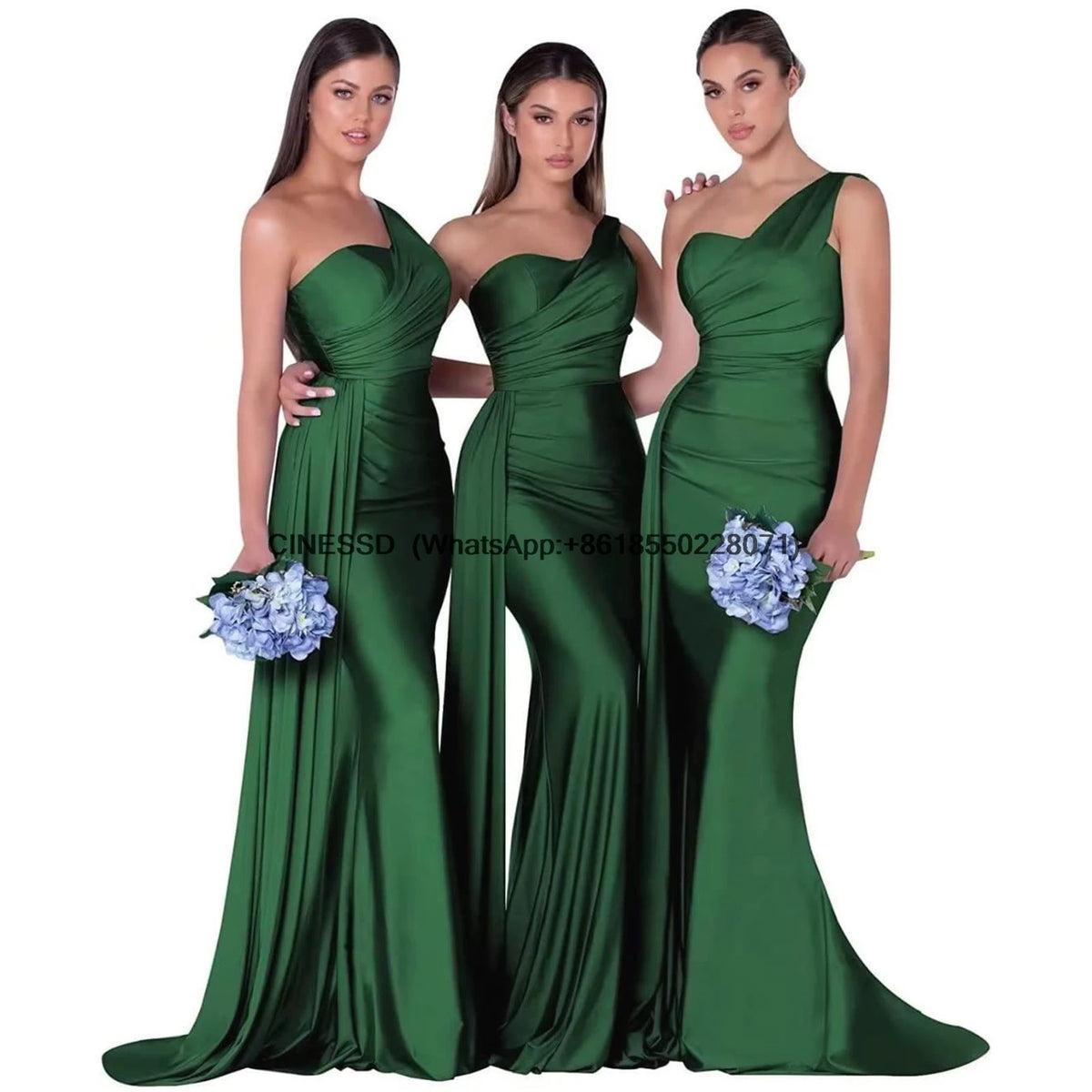Abiti da damigella d'onore eleganti a sirena monospalla senza maniche in raso abito da cerimonia nuziale abiti para bodas con strascico personalizzato