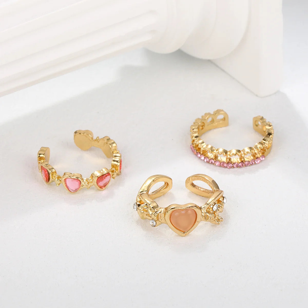 Set da 3 pezzi Anelli a forma di cuore d'amore per donne Ragazze Luce di lusso dolce strass Anello di apertura Regali di gioielli per feste di nozze di moda
