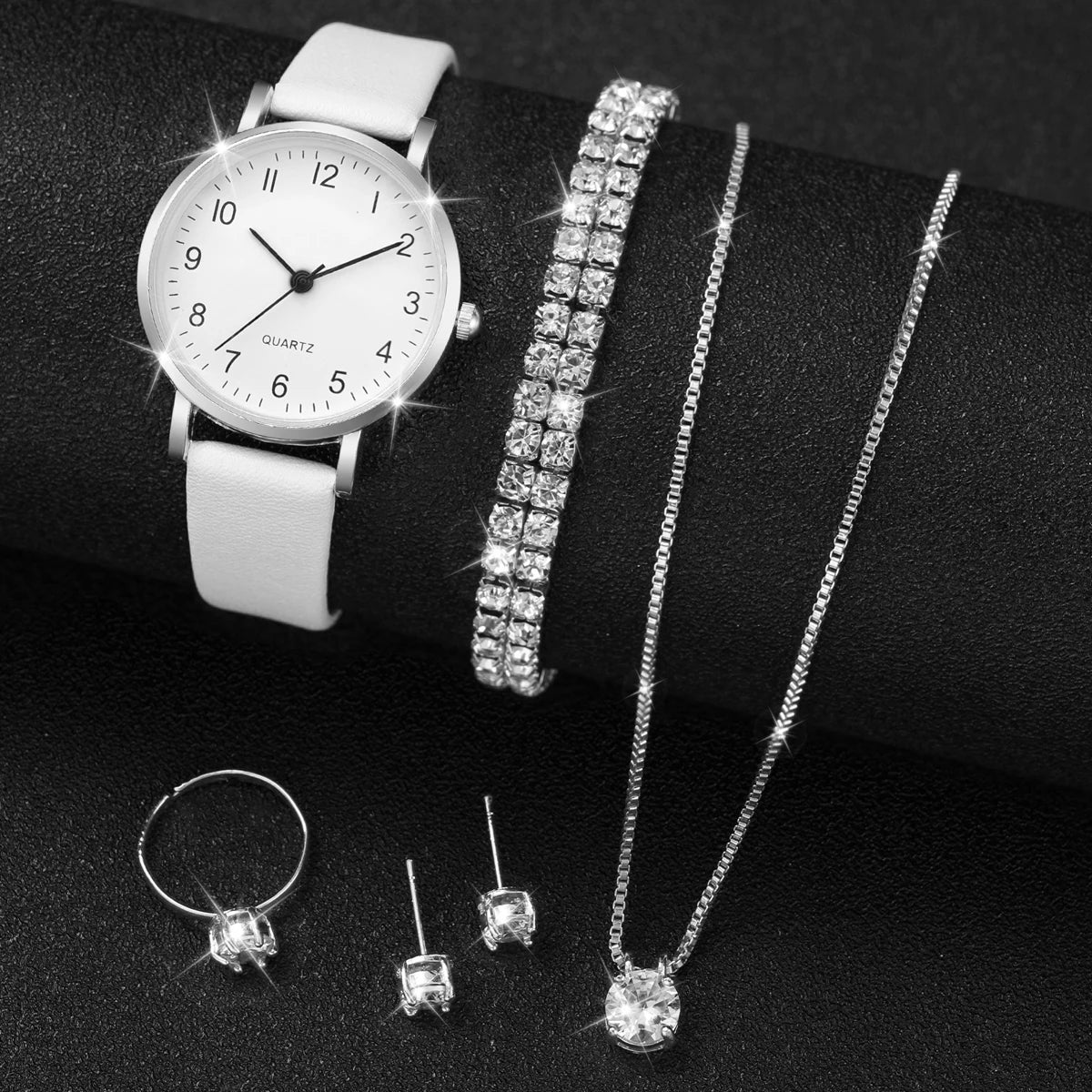 5/6 pezzi orologio al quarzo da donna alla moda cinturino in pelle orologi analogici al quarzo con gioielli con diamanti (senza scatola)
