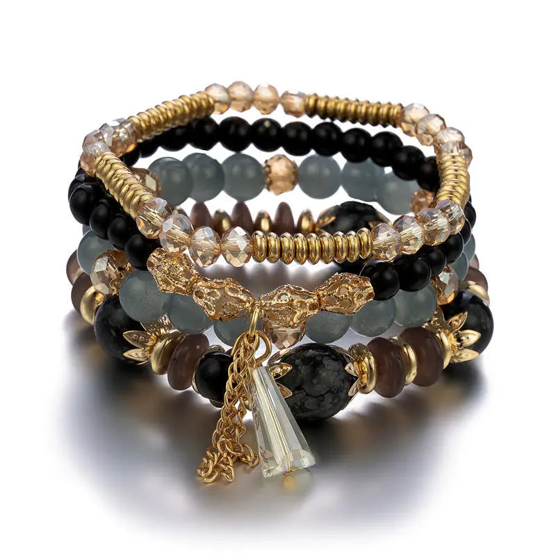 4 pezzi nuovo set di braccialetti con perline con ciondoli e nappe per donna, bracciale a catena con perline di vetro colorato, gioielli bohémien da uomo