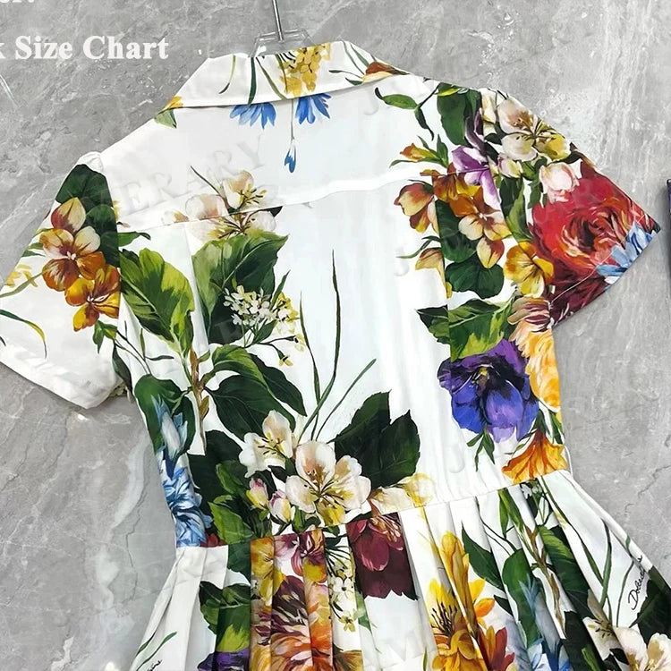 Camicia lunga da donna con stampa floreale estiva da passerella Abiti lunghi a pieghe a maniche corte da donna Abiti da sera eleganti da donna