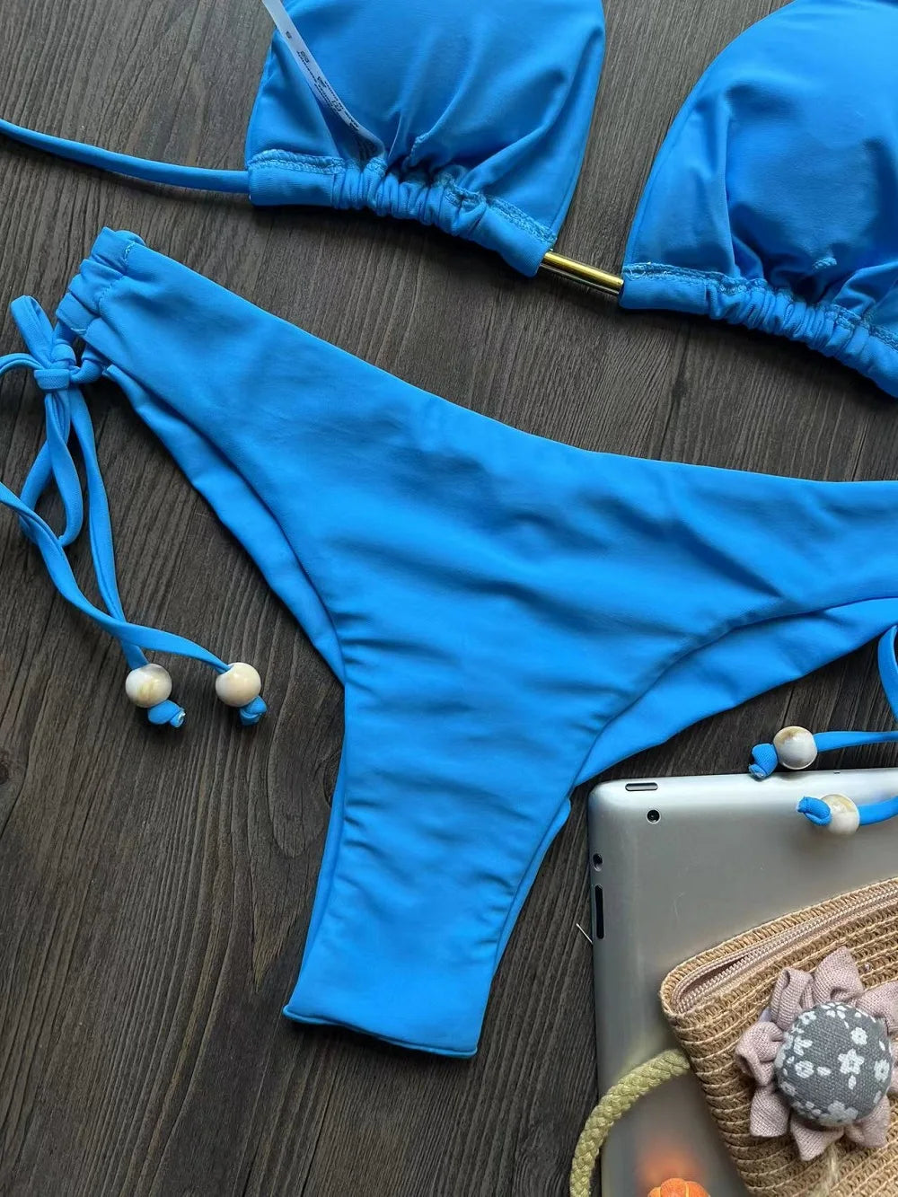 Solid color sexy swimsuit women's new bikini blue beachwear split Brazilian bikini set
