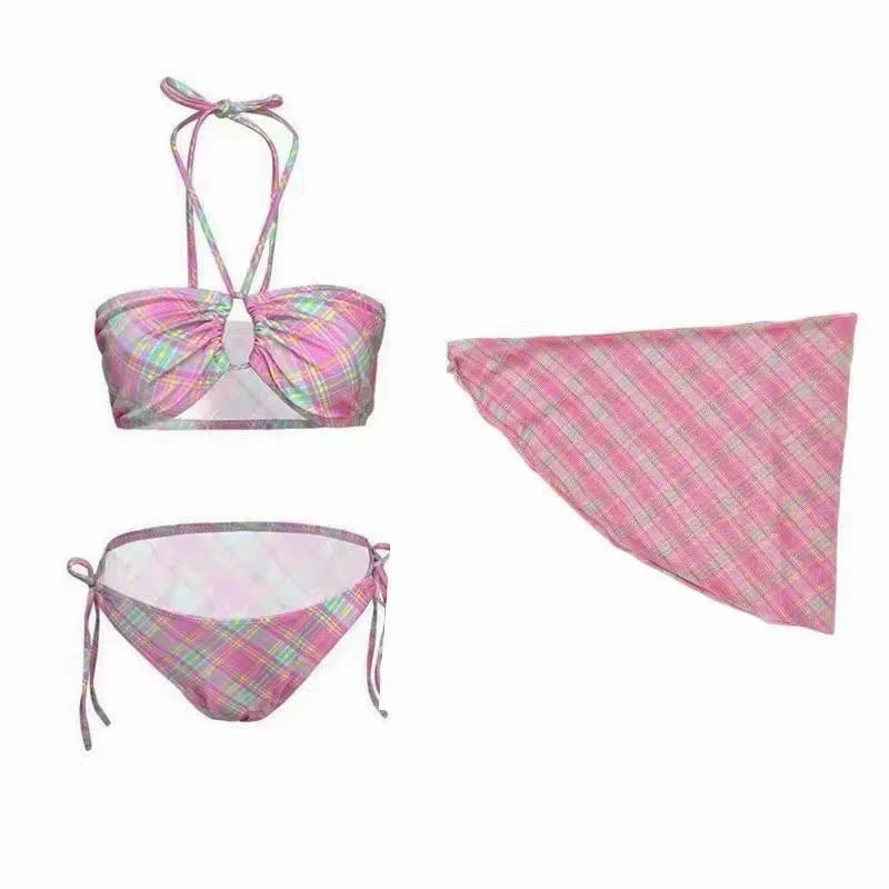 Femme Sexy Chic Fille Maillot de Bain Plage Bikini Ensembles Soutien-Gorge Halter à Lacets + Short Vintage 2025 Tenue de Bain Été Nouvelle
